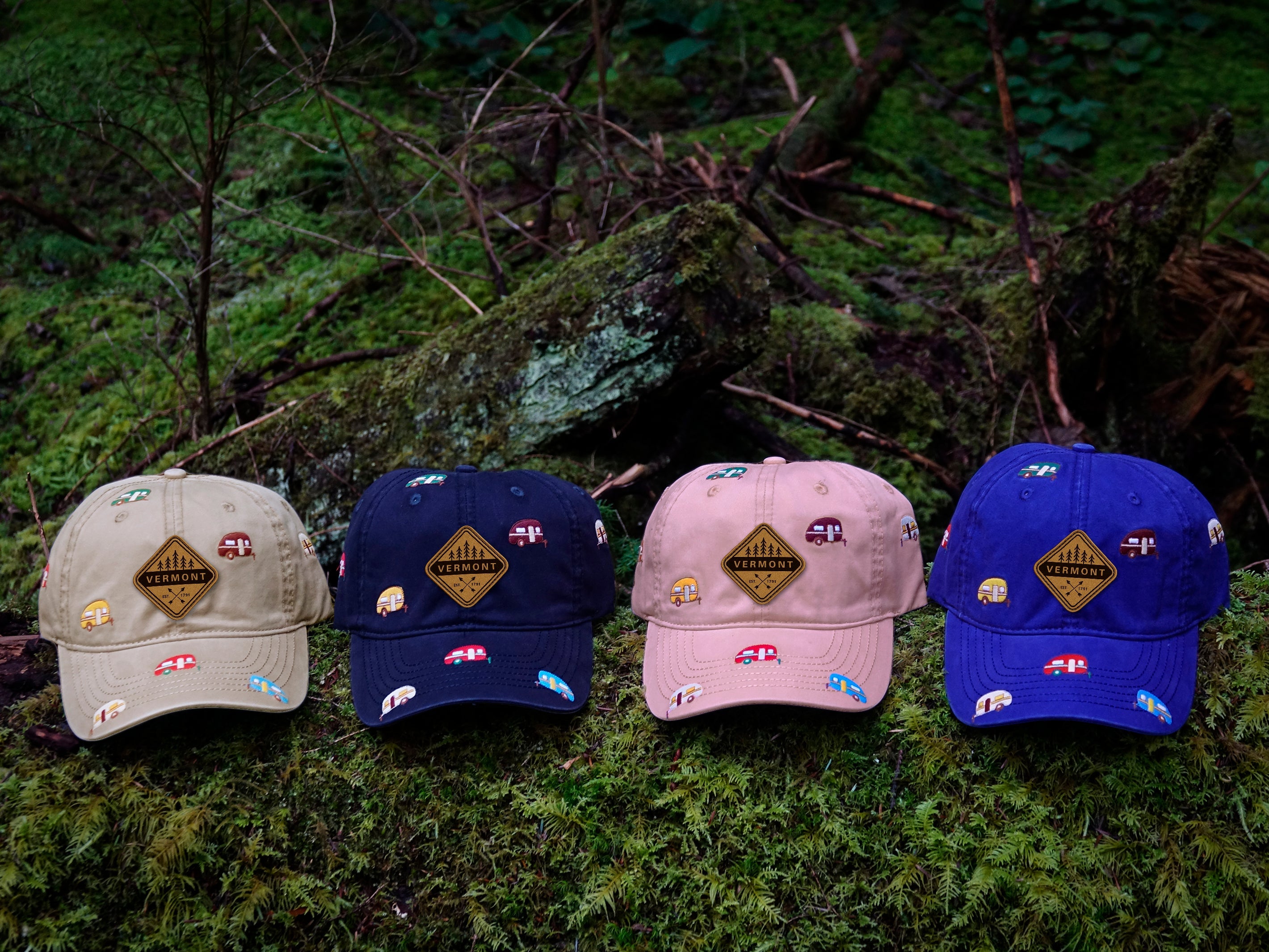 Vermont Camping Trailer Embroidered Adventure Outdoor Baseball Cap for Travel & Road Trip