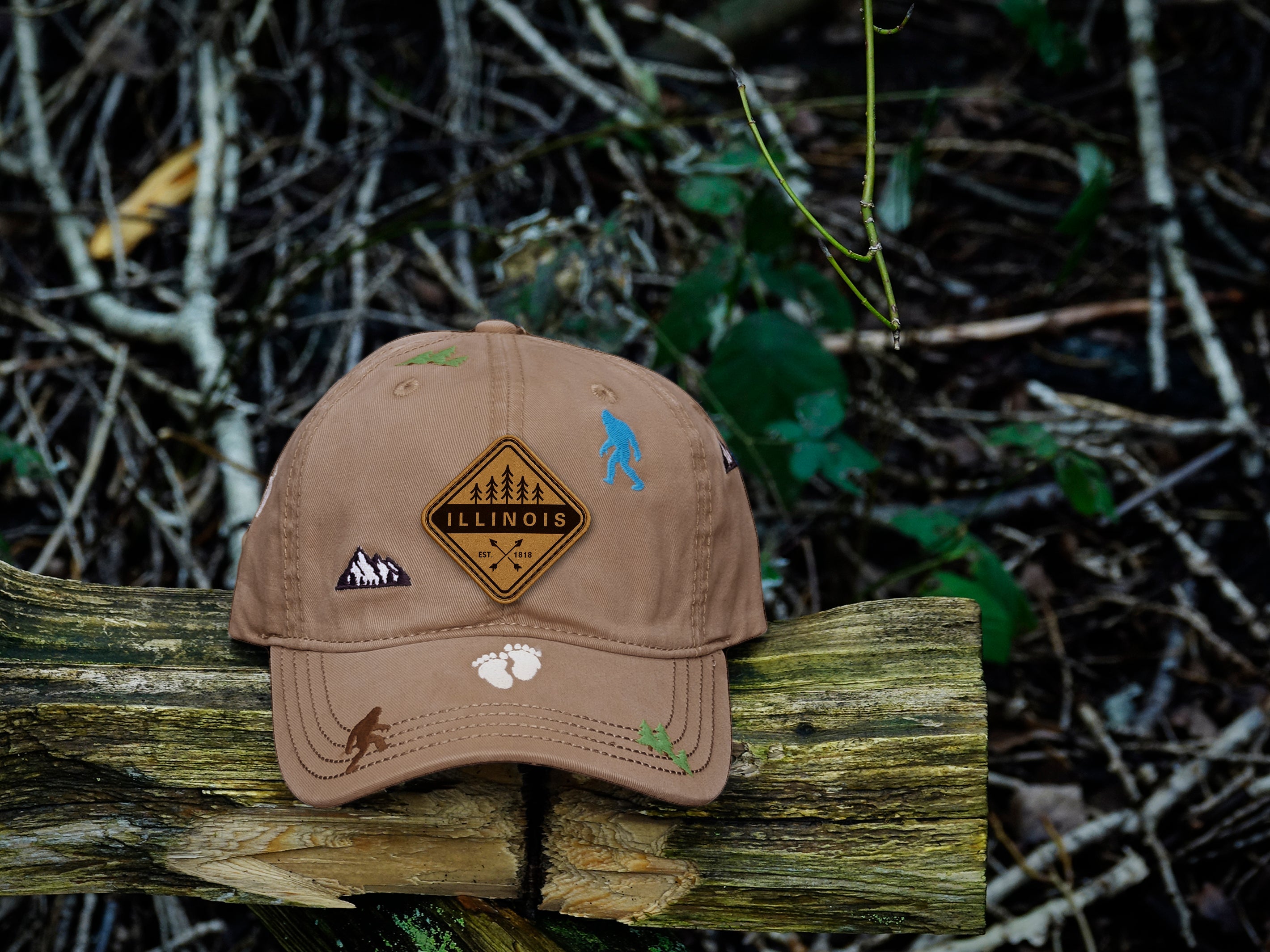 Illinois Bigfoot Adventure Baseball Cap for Hikers, Campers, and Outdoor Enthusiasts