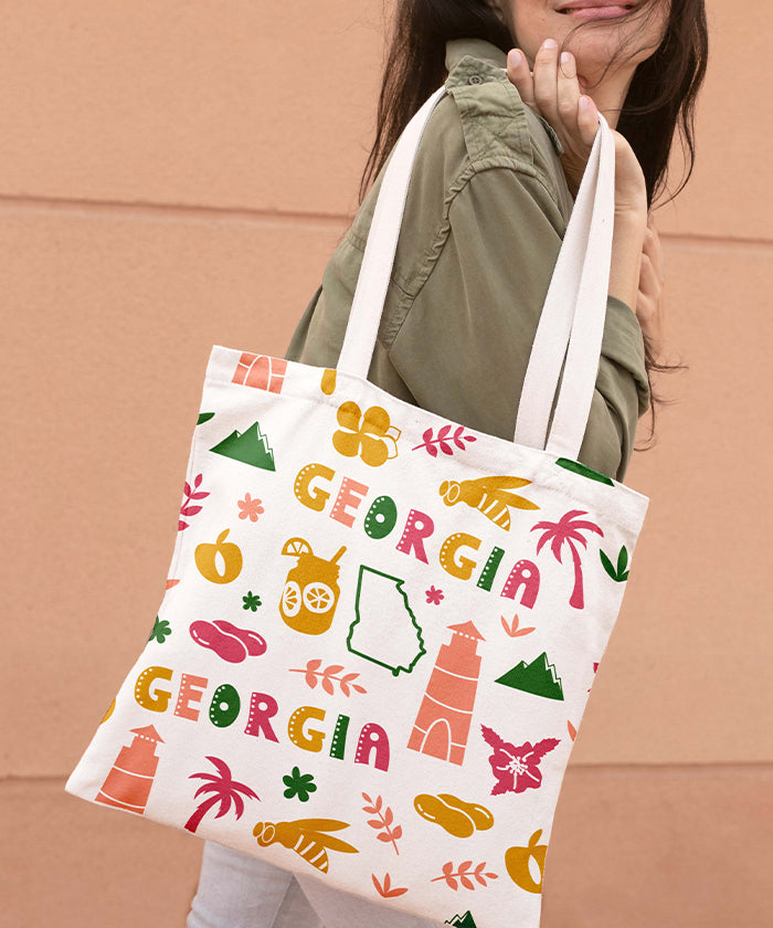 Georgia Icon Canvas Tote Bag – Georgia State Map Travel Souvenir Shopping Tote