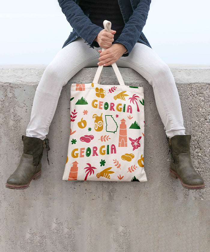 Georgia Icon Canvas Tote Bag – Georgia State Map Travel Souvenir Shopping Tote
