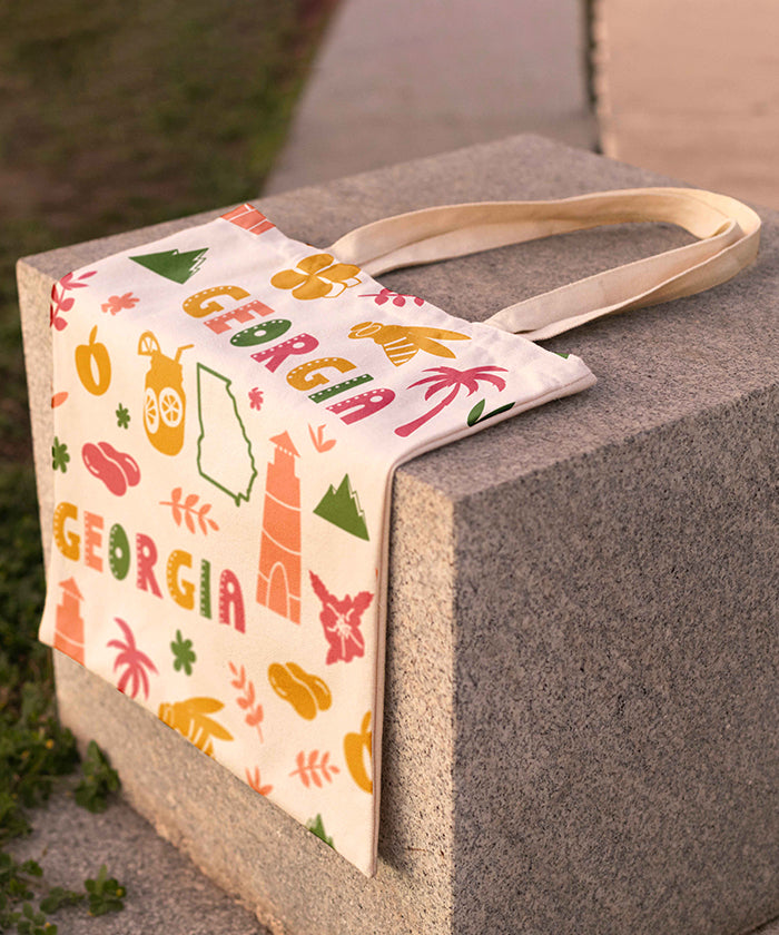 Georgia Icon Canvas Tote Bag – Georgia State Map Travel Souvenir Shopping Tote