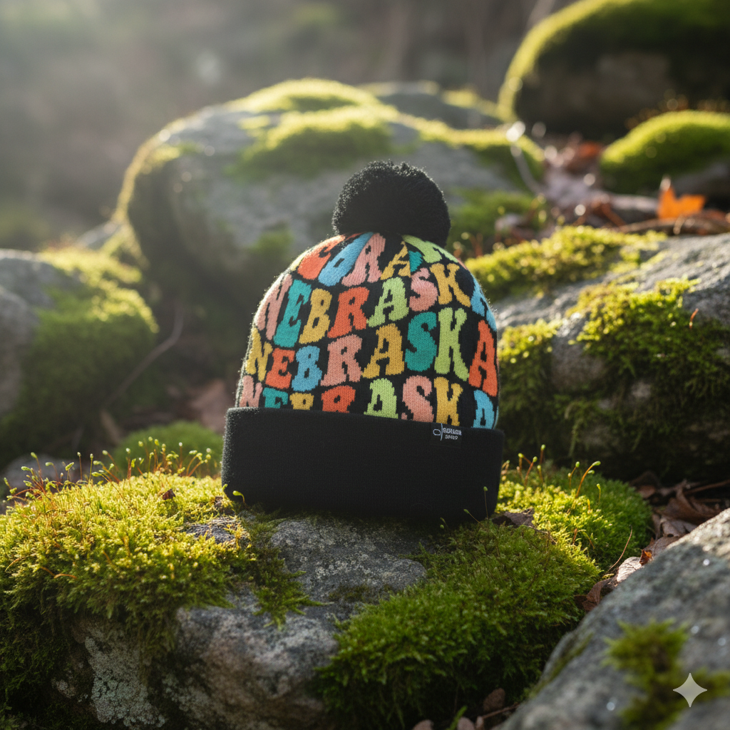 NEBRASKA Colorful Knit Pom Pom Beanie - Retro Winter Warm Hat