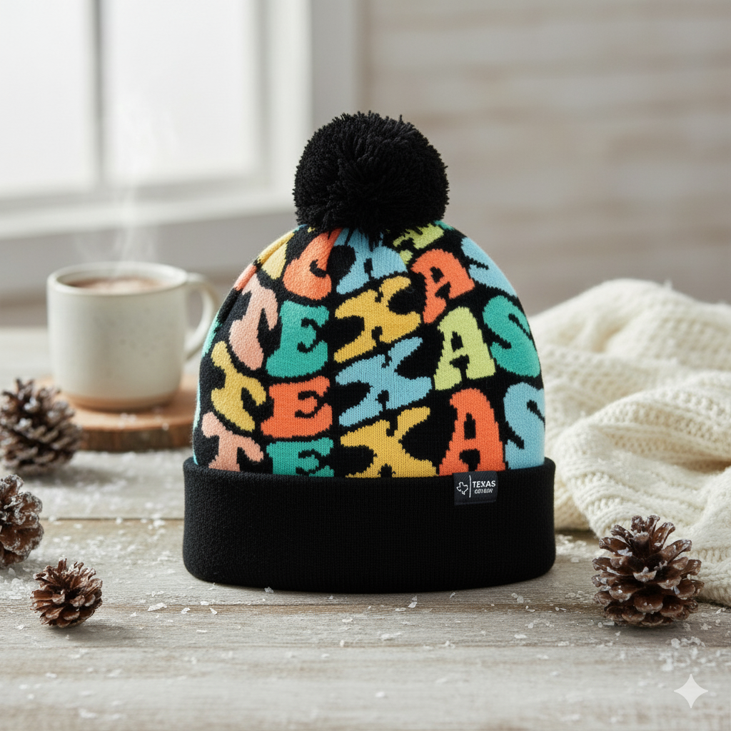 TEXAS Colorful Knit Pom Pom Beanie - Retro Winter Warm Hat