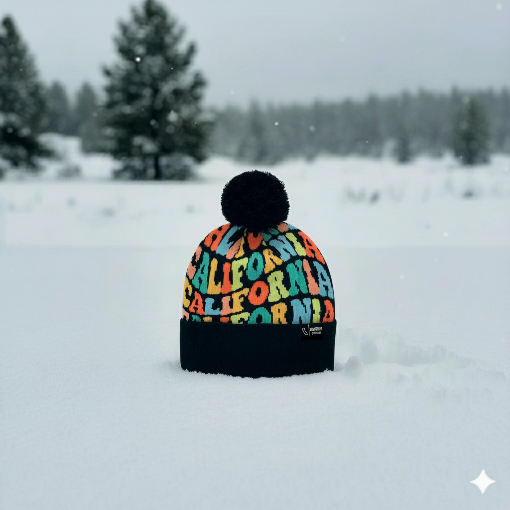 CALIFORNIA Colorful Pom Pom Beanie - Warm Knitted Winter Hat