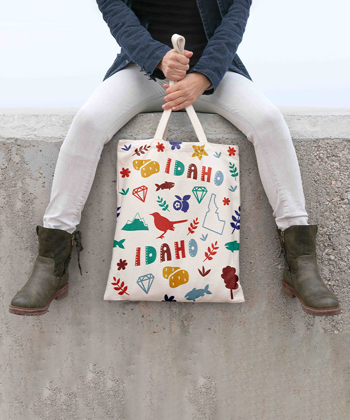 Idaho Icon Canvas Tote Bag – Idaho State Map Travel Souvenir Shopping Tote