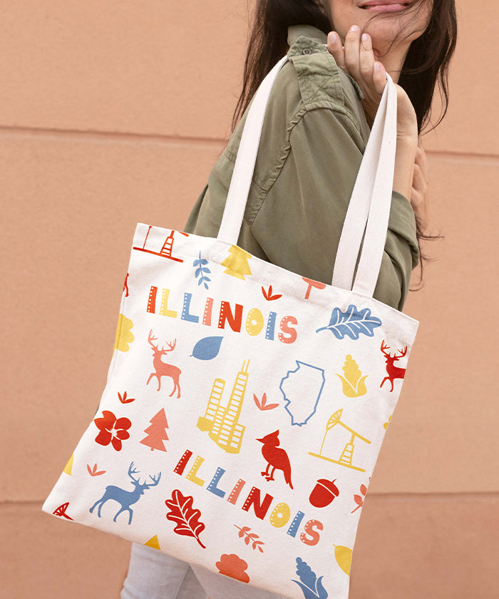 Illinois Icon Canvas Tote Bag – Illinois State Map Travel Souvenir Shopping Tote