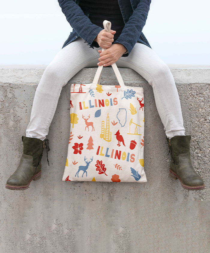 Illinois Icon Canvas Tote Bag – Illinois State Map Travel Souvenir Shopping Tote