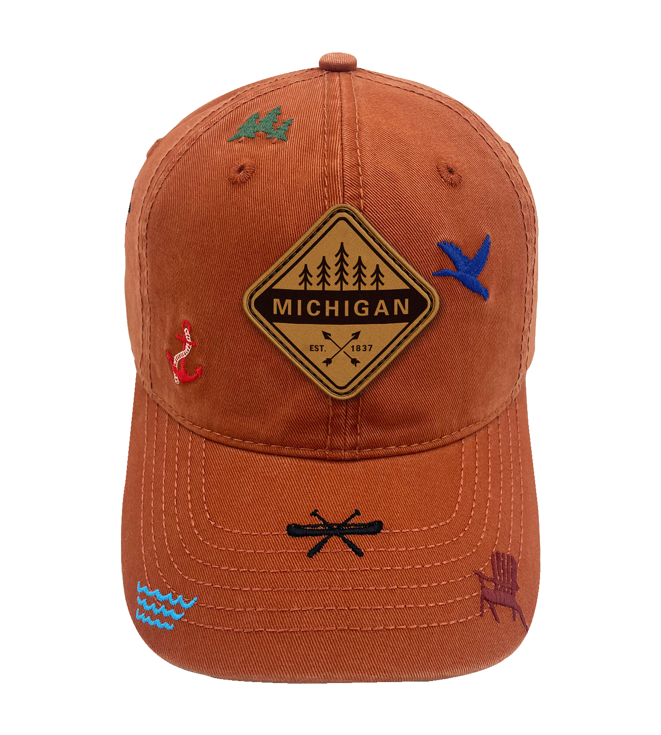 Michigan Baseball Cap - Great Lakes Outdoor Adventure Embroidered Canoe Anchor Hat