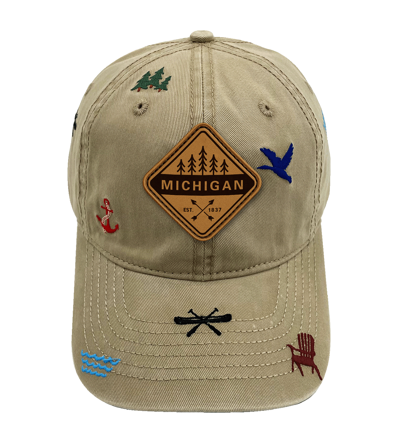 Michigan Baseball Cap - Great Lakes Outdoor Adventure Embroidered Canoe Anchor Hat