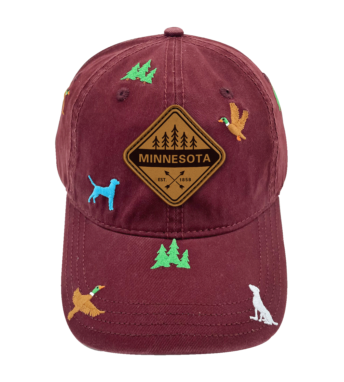 Minnesota Embroidered Baseball Cap - Outdoor Duck Hunting Adventure Hat with Dog Design