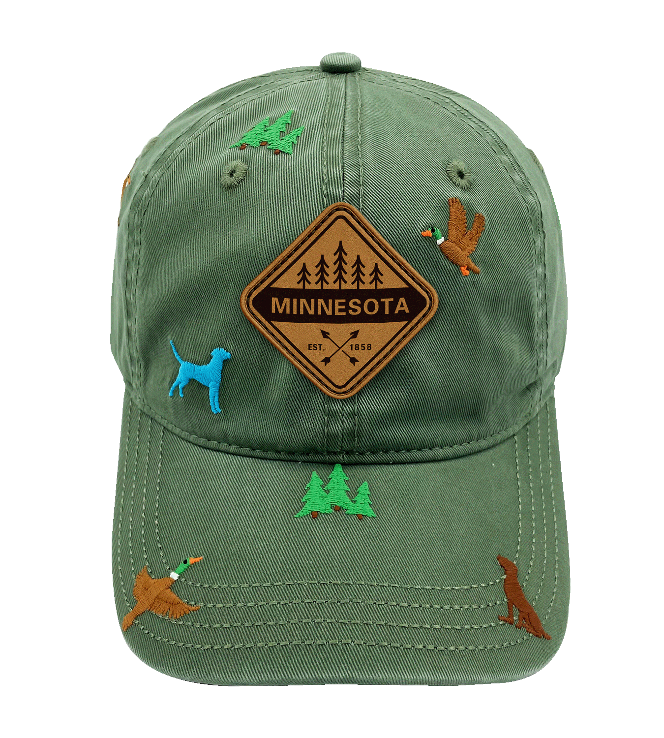 Minnesota Embroidered Baseball Cap - Outdoor Duck Hunting Adventure Hat with Dog Design