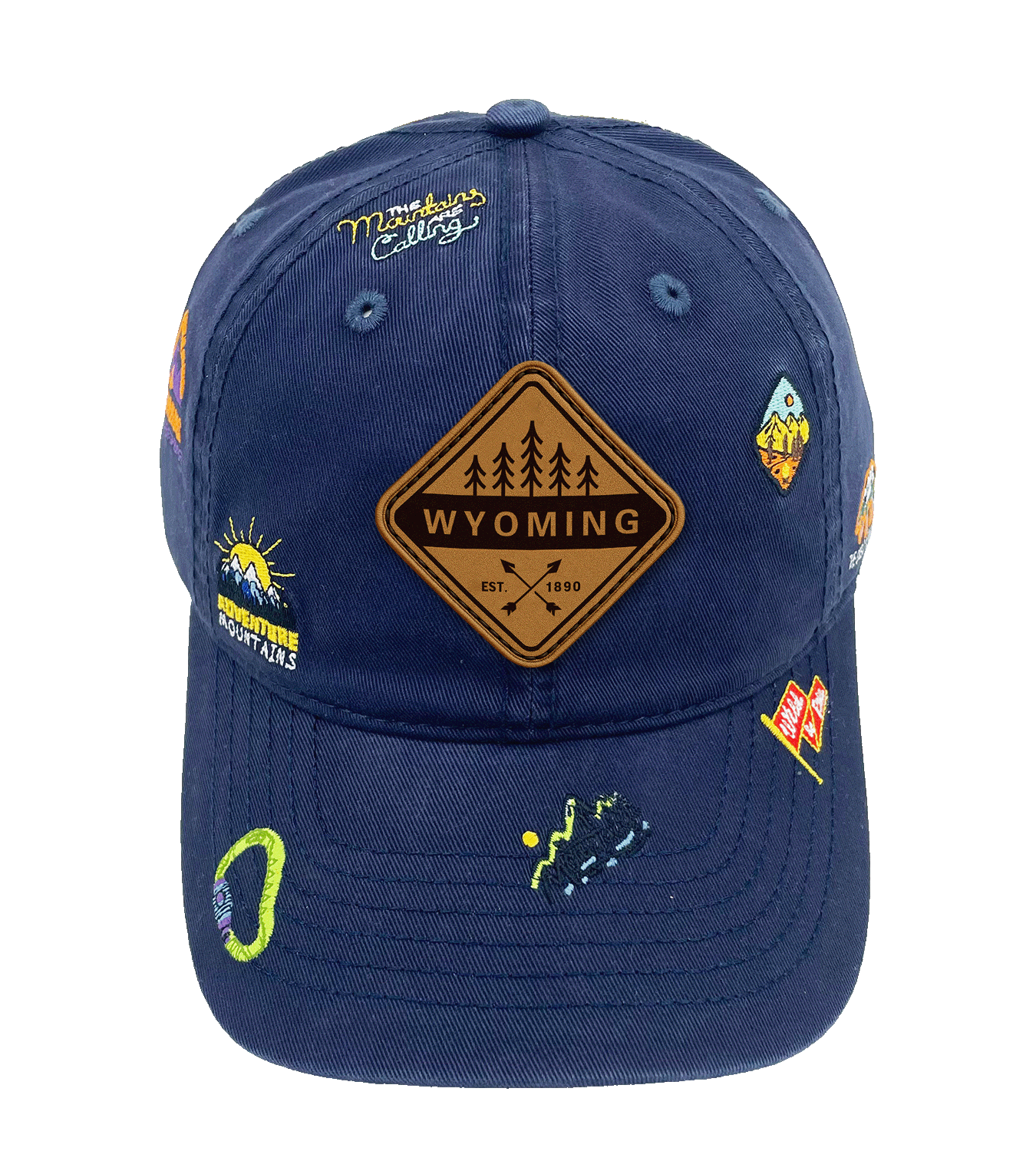 Wyoming Adventure Icons Baseball Cap - Outdoor Hiking Travel Hat
