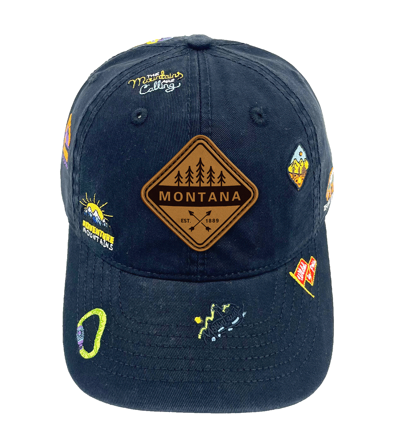 Montana Adventure Icons Baseball Cap - Outdoor Hiking Travel Hat