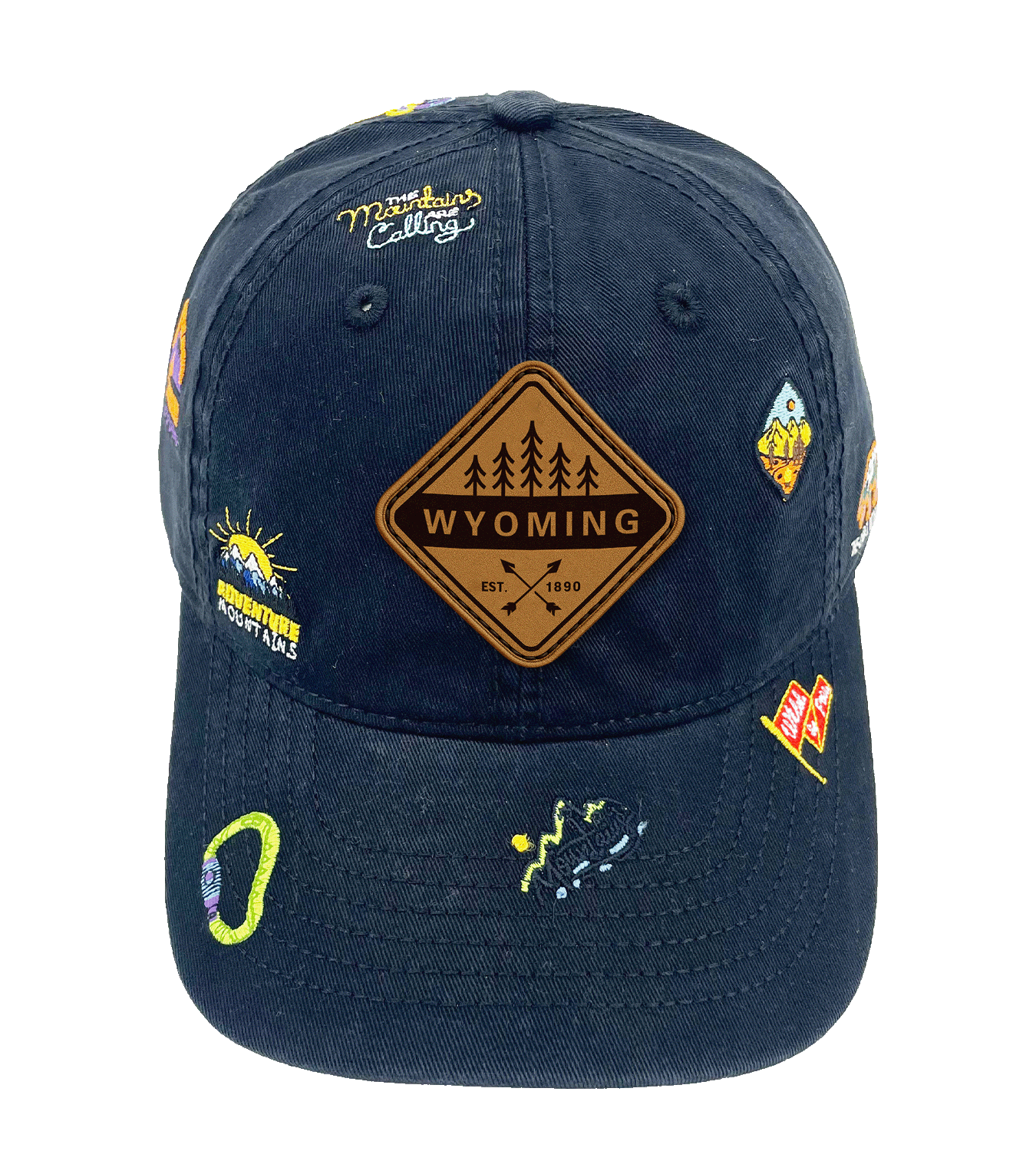 Wyoming Adventure Icons Baseball Cap - Outdoor Hiking Travel Hat
