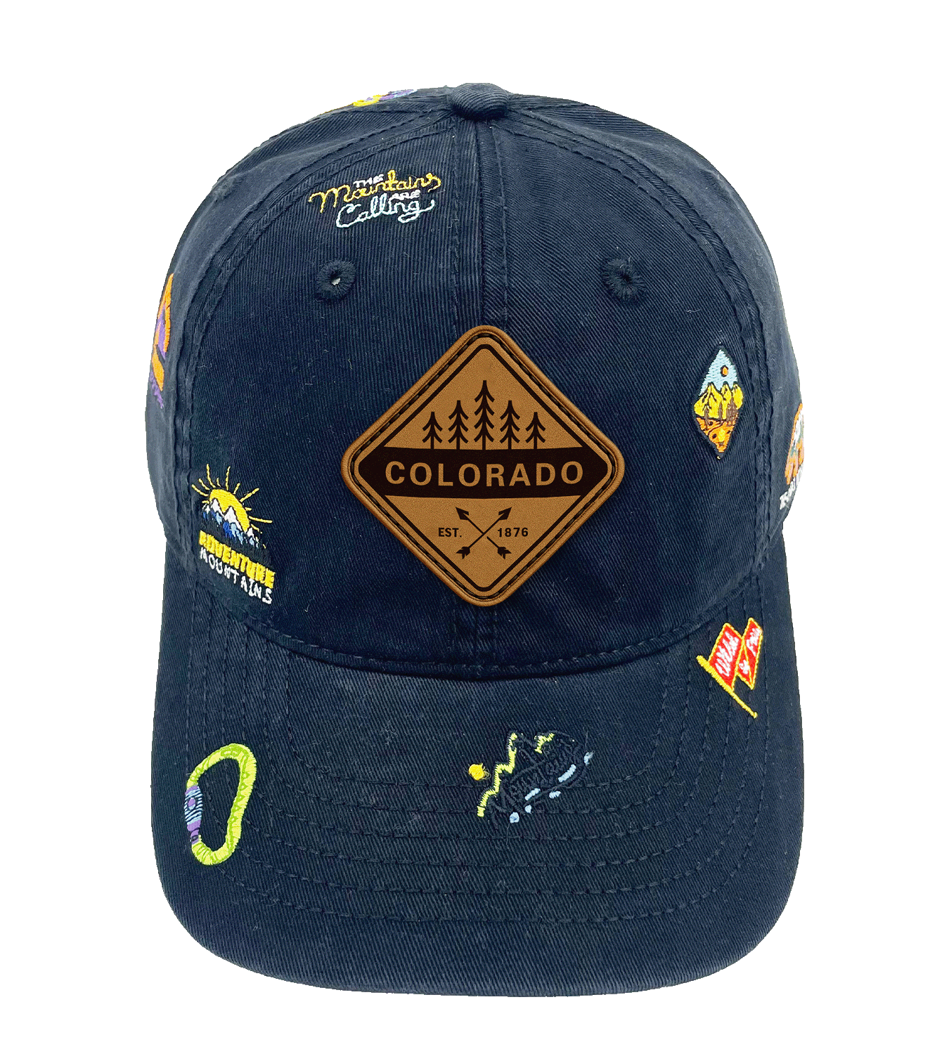 Colorado Adventure Icons Baseball Cap - Mountain Outdoor Hiking Travel Hat