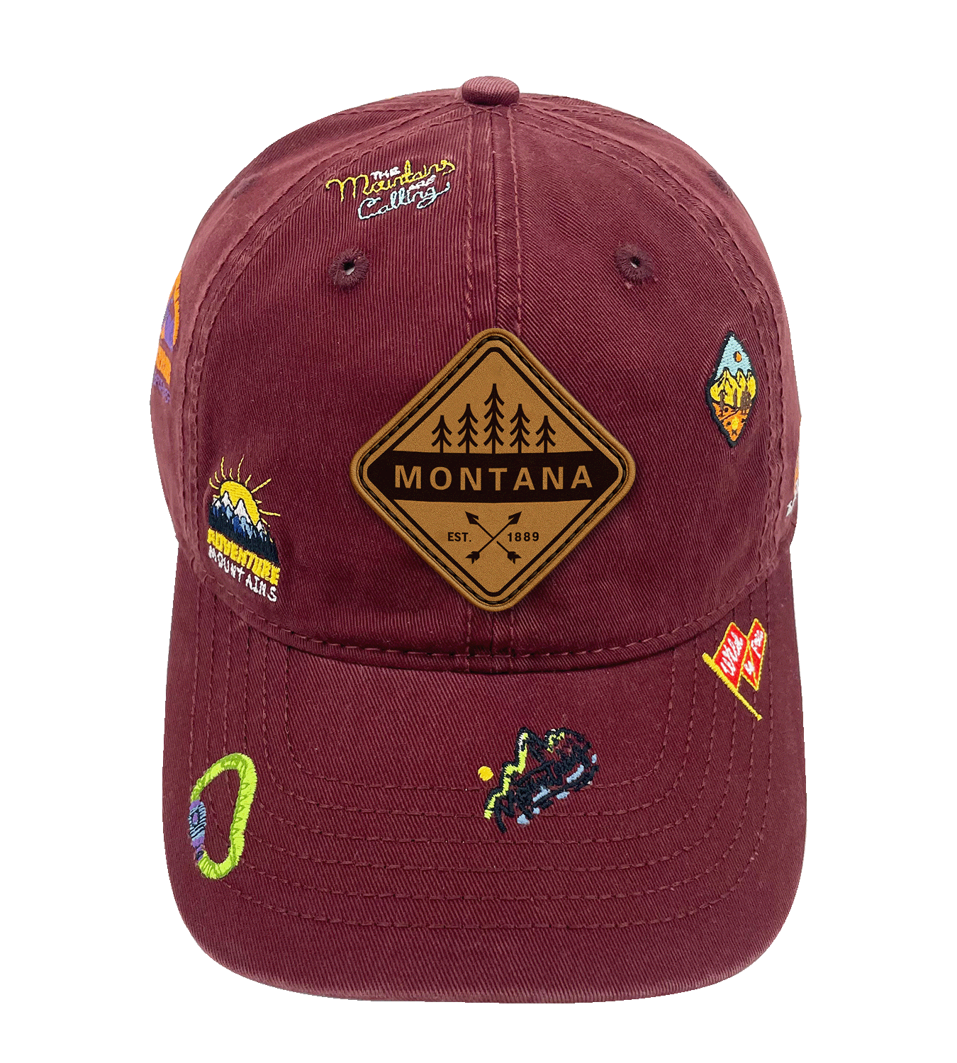Montana Adventure Icons Baseball Cap - Outdoor Hiking Travel Hat