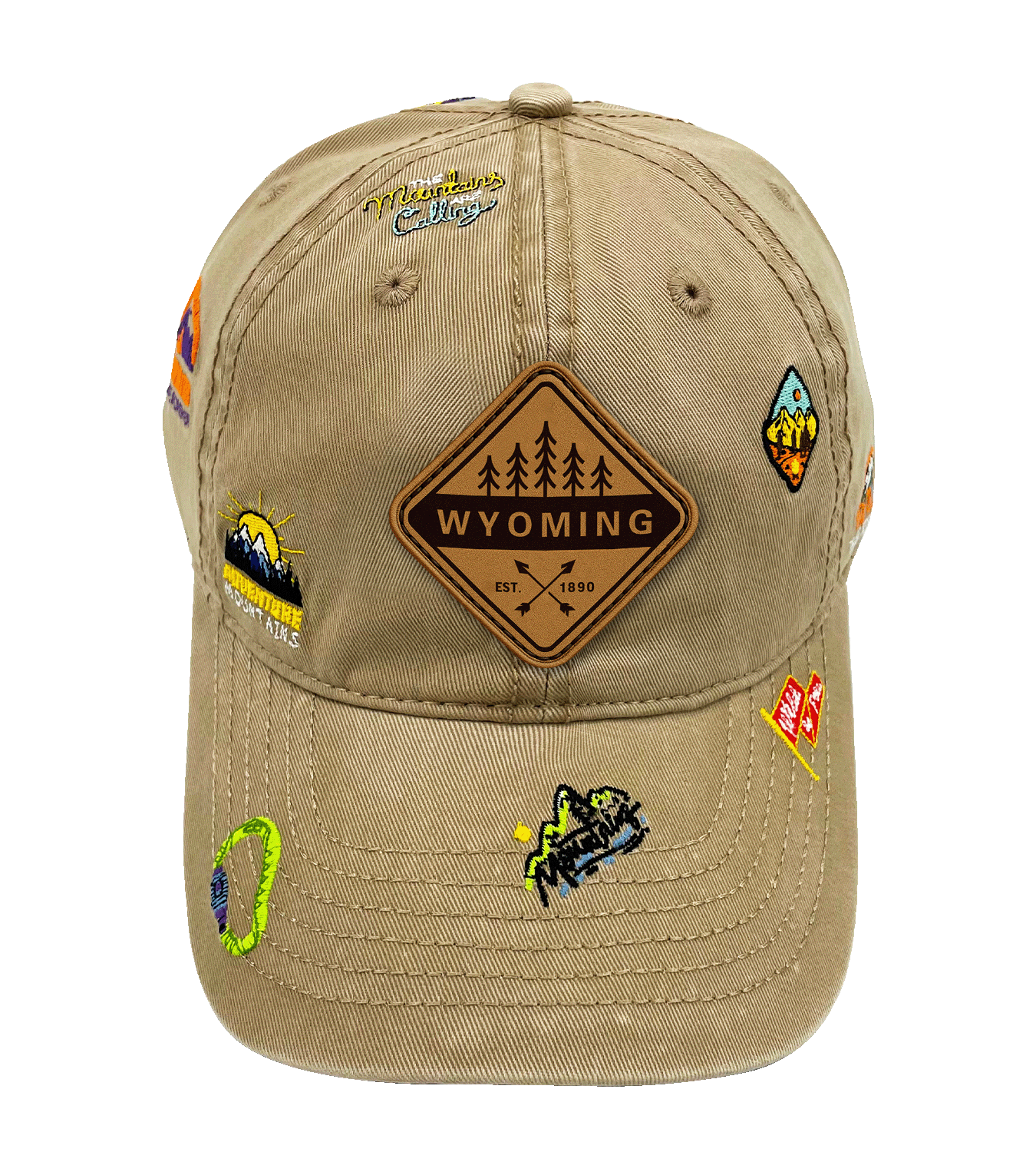 Wyoming Adventure Icons Baseball Cap - Outdoor Hiking Travel Hat