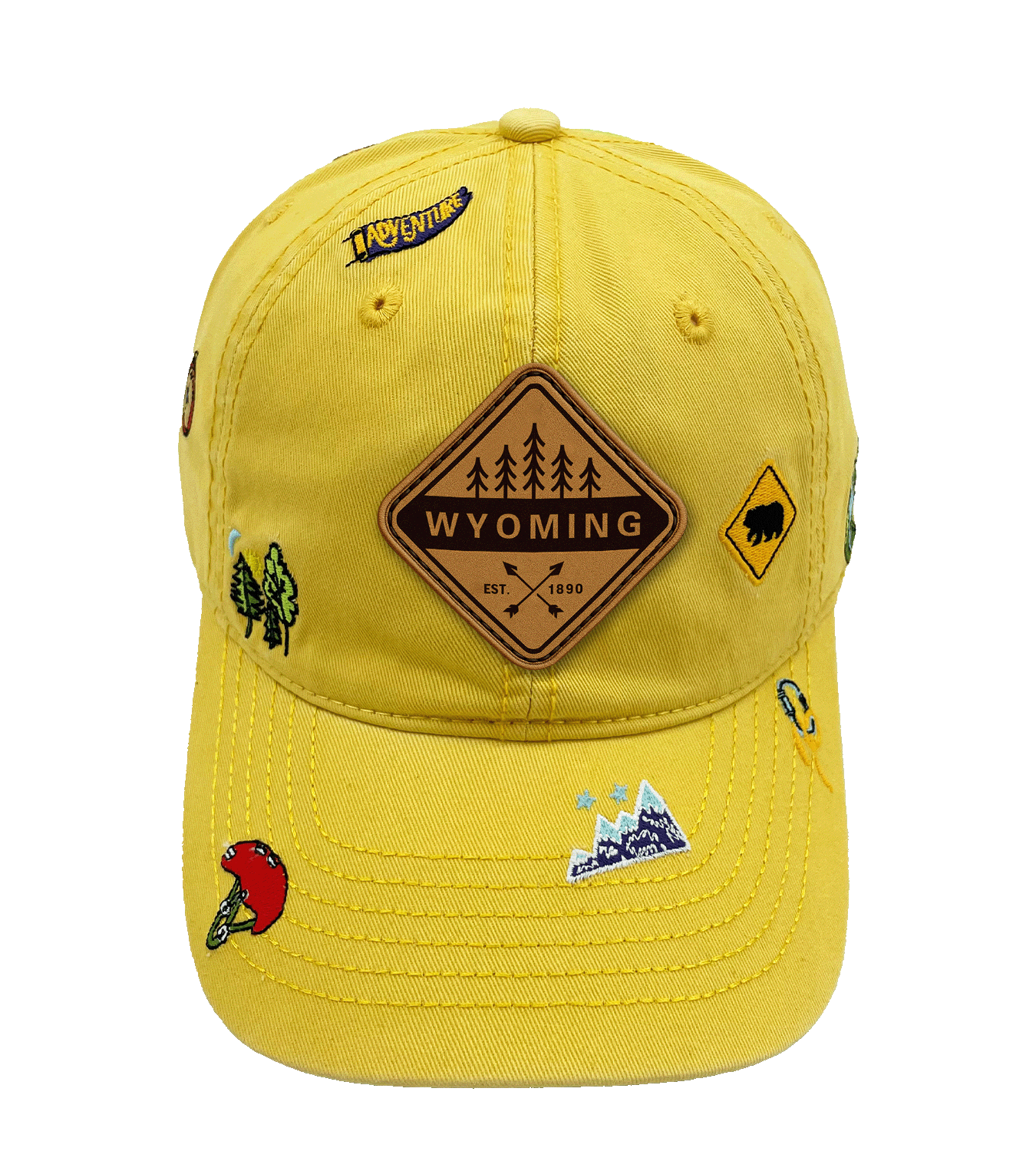 Wyoming Outdoor Hiking Baseball Cap with Embroidered Mountain and Adventure Patches