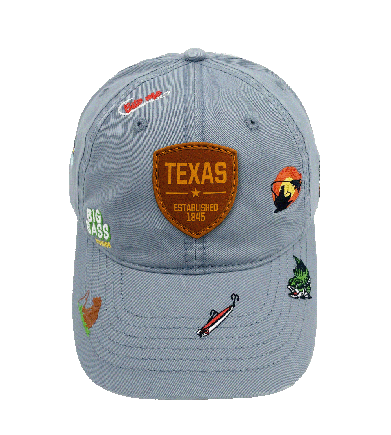Texas Big Bass Fishing Baseball Cap with Embroidered Outdoor Adventure Icons
