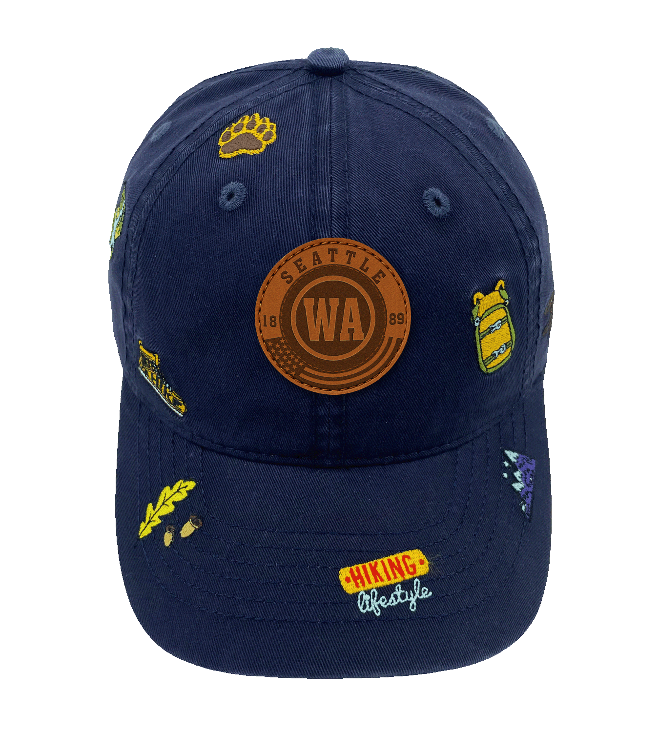Seattle Washington Hiking Adventure Embroidered Outdoor Baseball Cap for Nature Travel & Camping