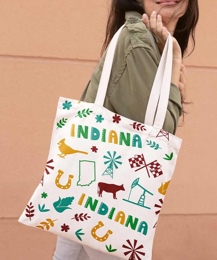 Indiana Icon Canvas Tote Bag – Indiana State Map Travel Souvenir Shopping Tote