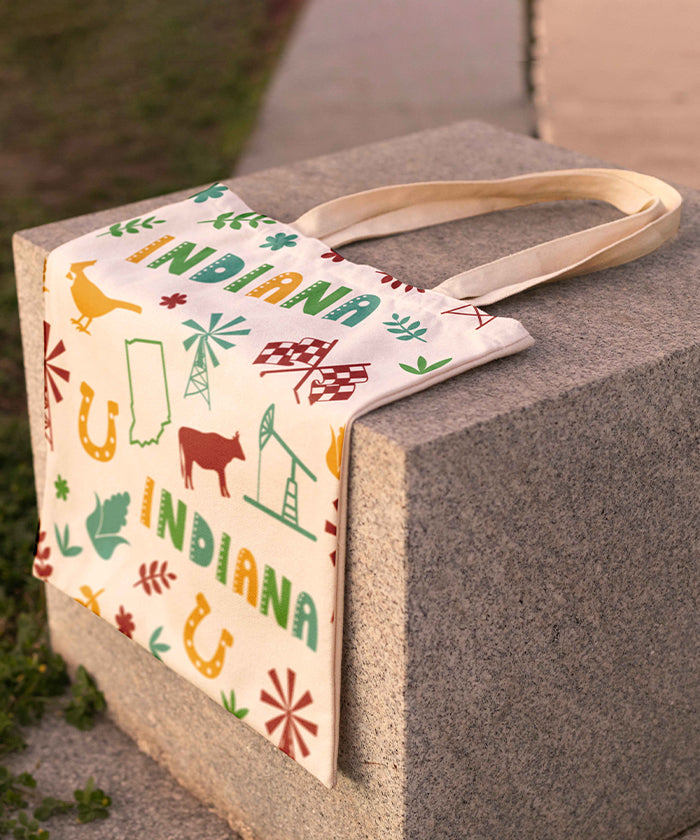 Indiana Icon Canvas Tote Bag – Indiana State Map Travel Souvenir Shopping Tote