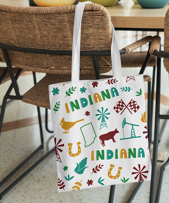Indiana Icon Canvas Tote Bag – Indiana State Map Travel Souvenir Shopping Tote