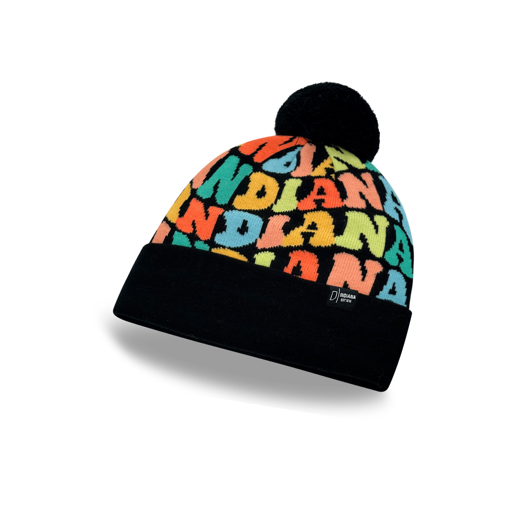 INDIANA Colorful Pom Pom Beanie - Warm Knitted Winter Hat