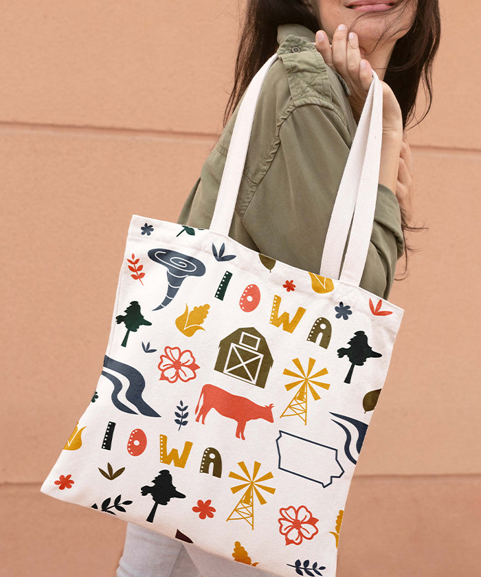 Iowa Icon Canvas Tote Bag – Iowa State Map Travel Souvenir Shopping Tote