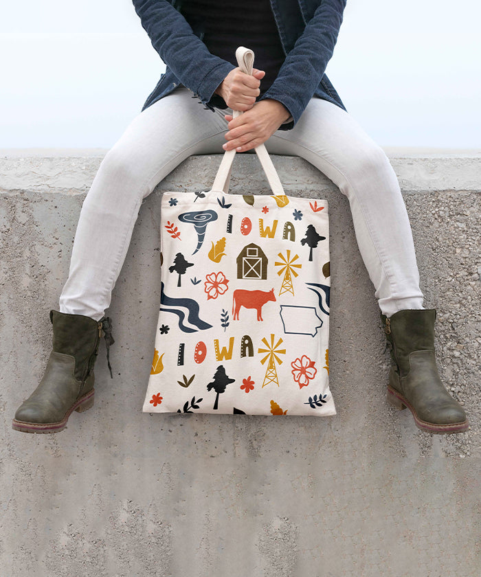 Iowa Icon Canvas Tote Bag – Iowa State Map Travel Souvenir Shopping Tote