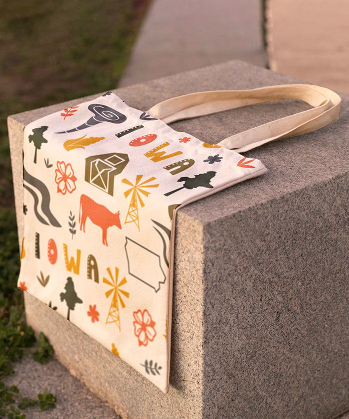 Iowa Icon Canvas Tote Bag – Iowa State Map Travel Souvenir Shopping Tote