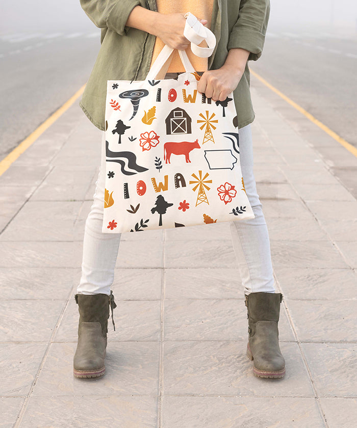 Iowa Icon Canvas Tote Bag – Iowa State Map Travel Souvenir Shopping Tote