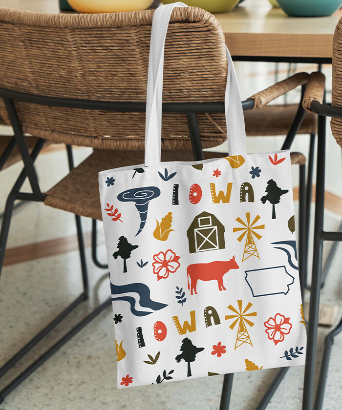 Iowa Icon Canvas Tote Bag – Iowa State Map Travel Souvenir Shopping Tote