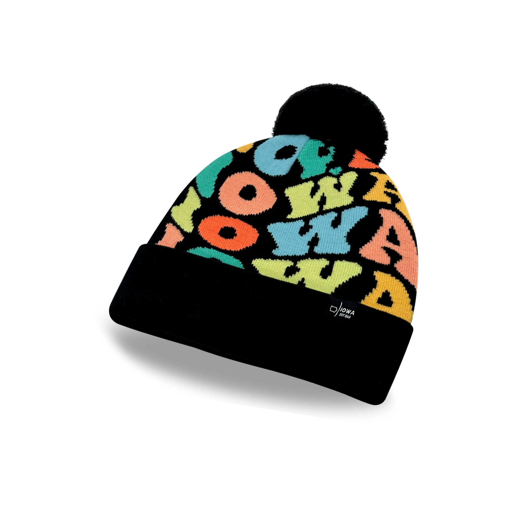 IOWA Colorful Pom Pom Beanie - Warm Knitted Winter Hat