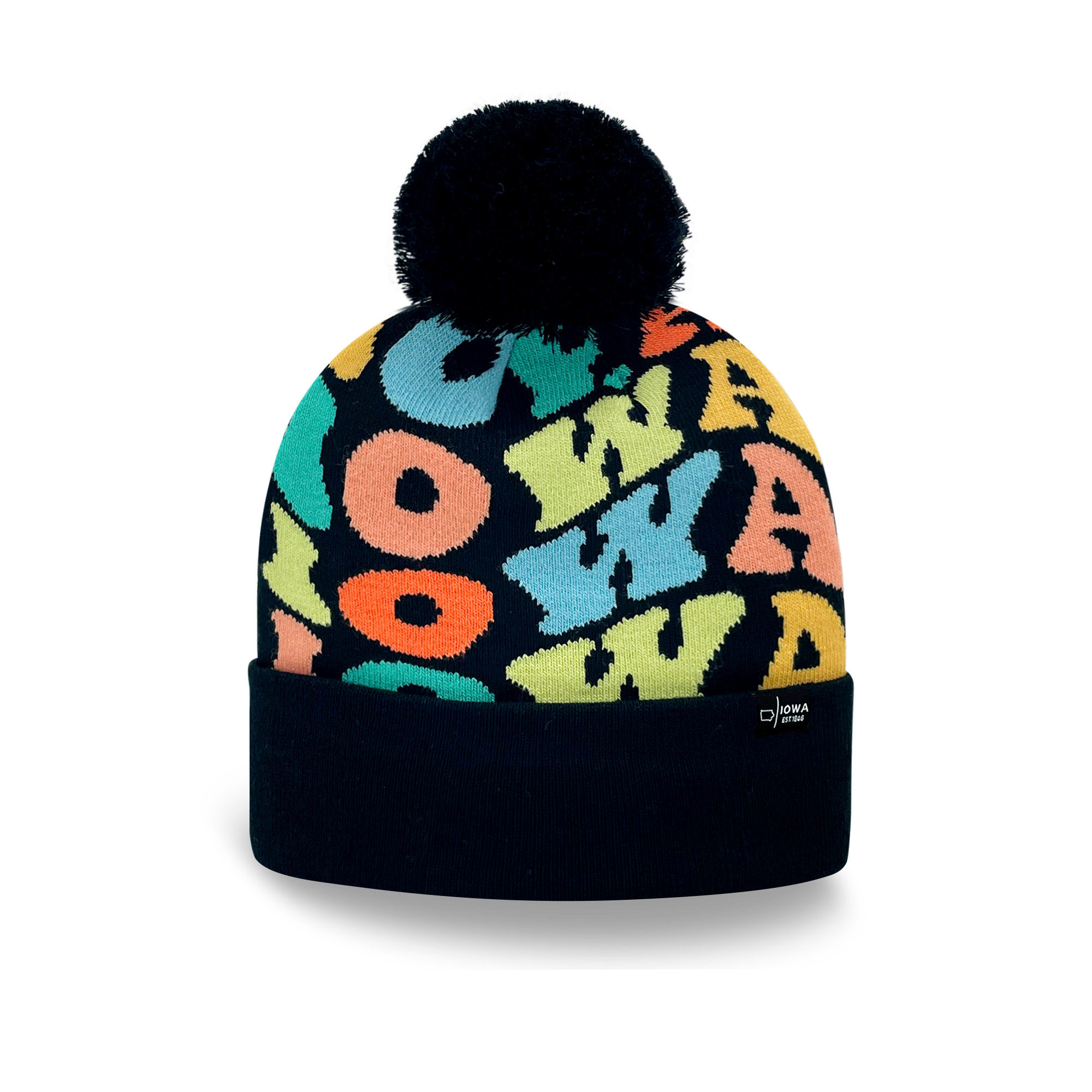 IOWA Colorful Pom Pom Beanie - Warm Knitted Winter Hat