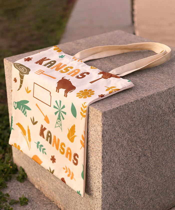 Kansas Icon Canvas Tote Bag – Kansas State Map Travel Souvenir Shopping Tote