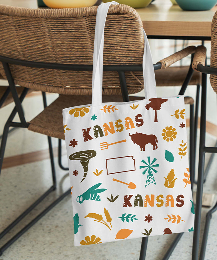 Kansas Icon Canvas Tote Bag – Kansas State Map Travel Souvenir Shopping Tote