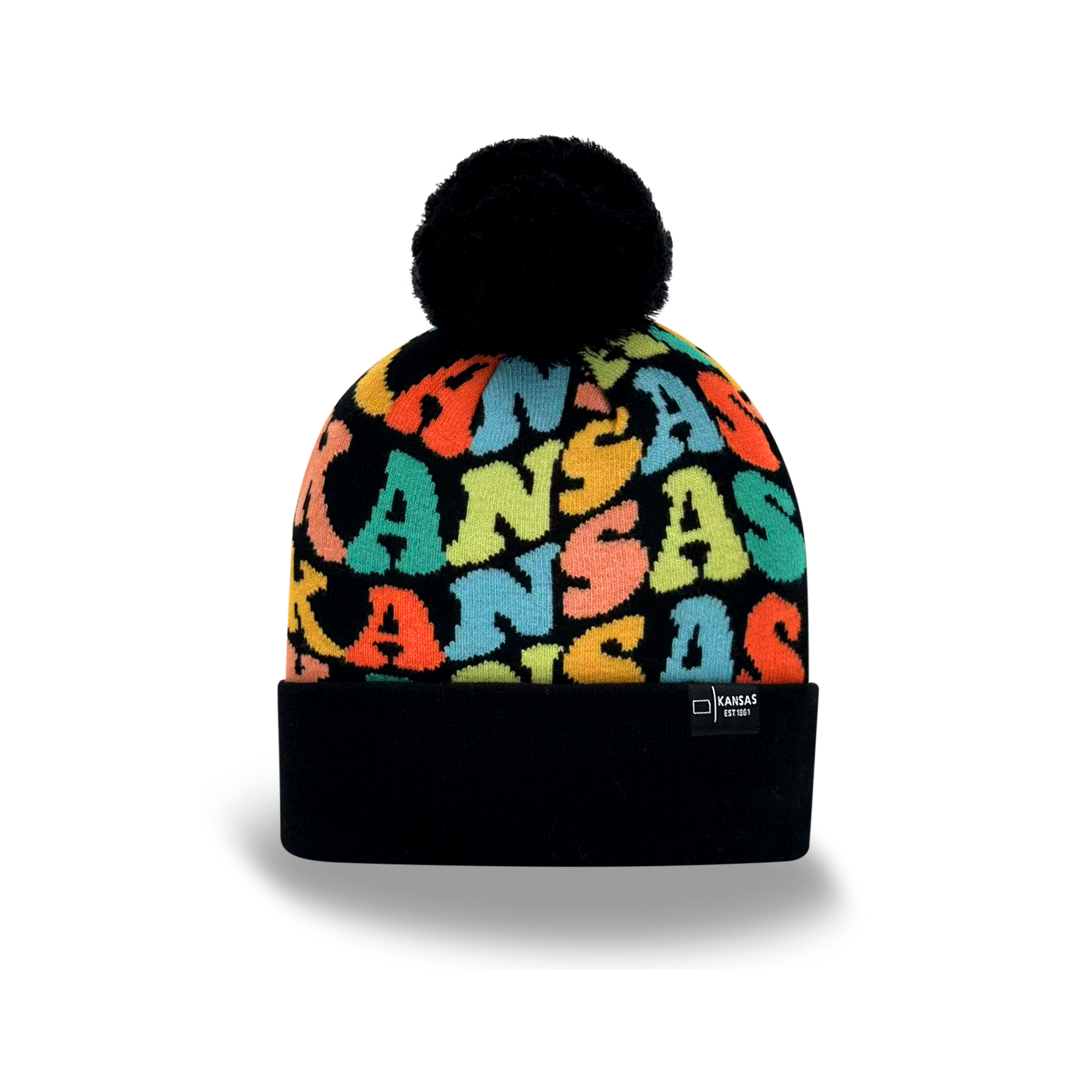 KANSAS Colorful Pom Pom Beanie - Warm Knitted Winter Hat