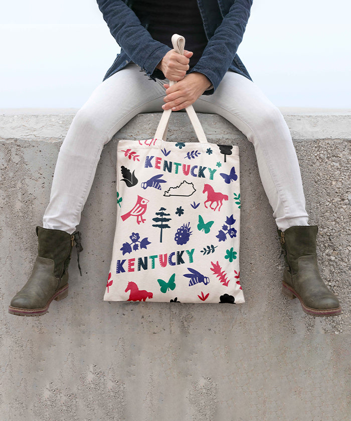 Kentucky Icon Canvas Tote Bag – Kentucky State Map Travel Souvenir Shopping Tote