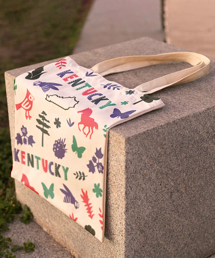Kentucky Icon Canvas Tote Bag – Kentucky State Map Travel Souvenir Shopping Tote