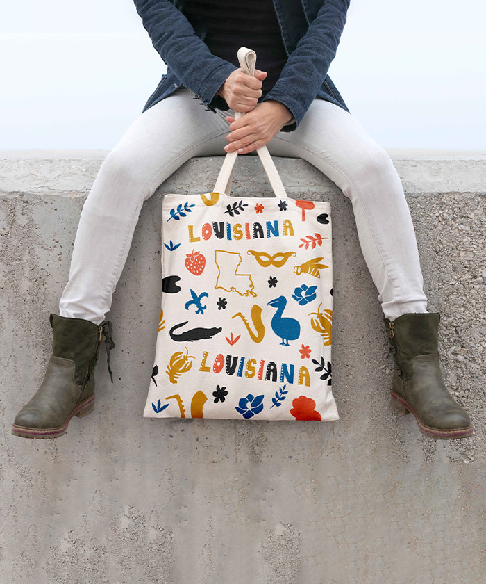 Louisiana Icon Canvas Tote Bag – Louisiana State Map Travel Souvenir Shopping Tote