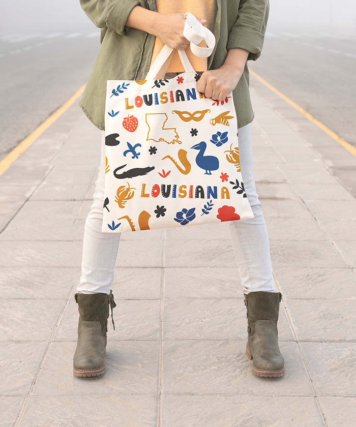 Louisiana Icon Canvas Tote Bag – Louisiana State Map Travel Souvenir Shopping Tote