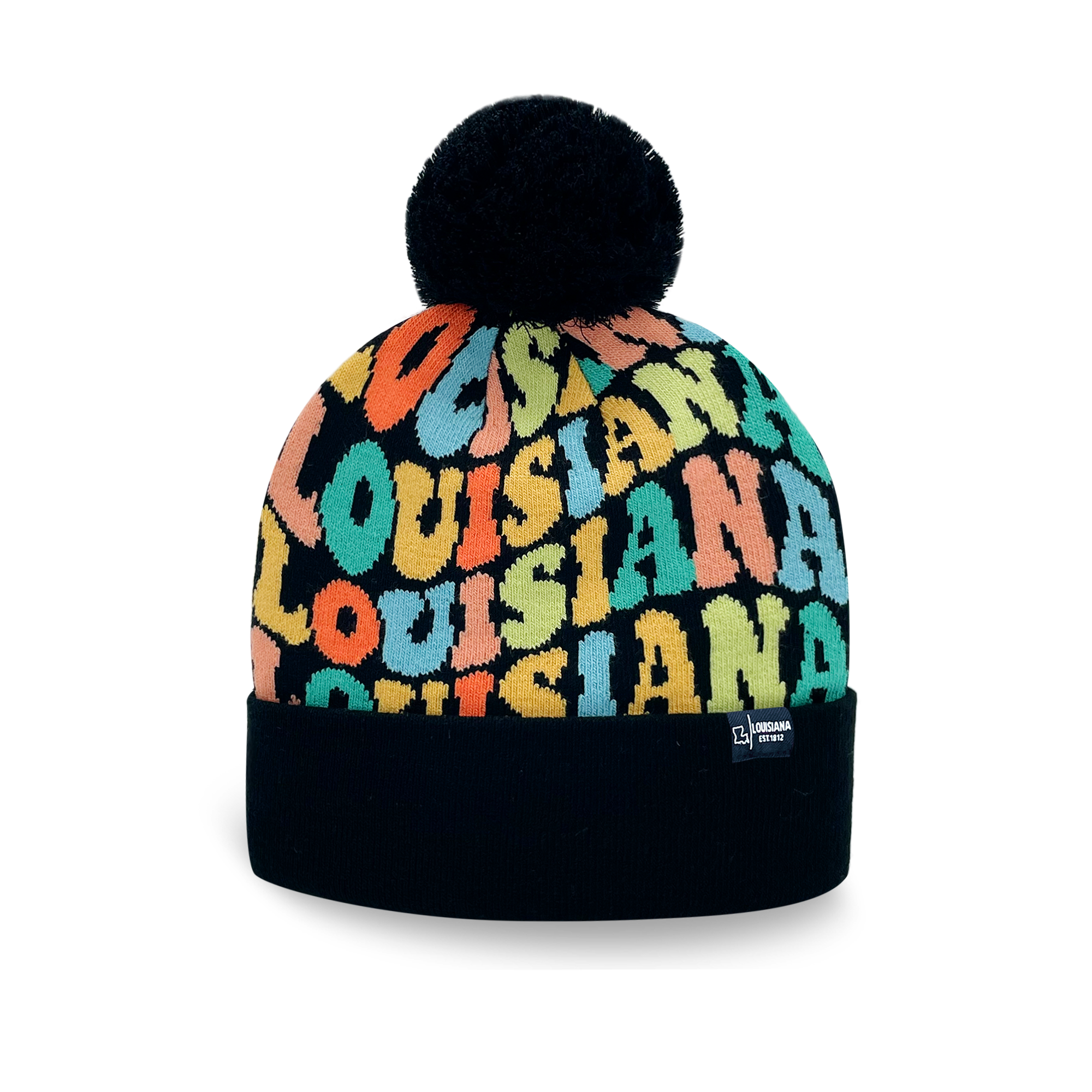 LOUISIANA Colorful Pom Pom Beanie - Warm Knitted Winter Hat