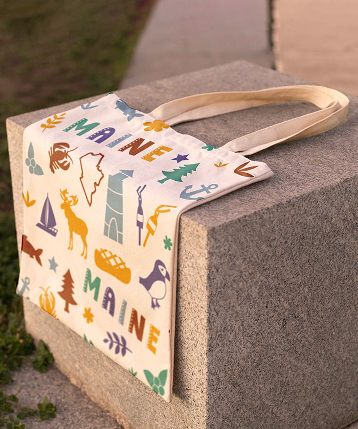 Maine Icon Canvas Tote Bag – Maine State Map Coastal Travel Souvenir Tote