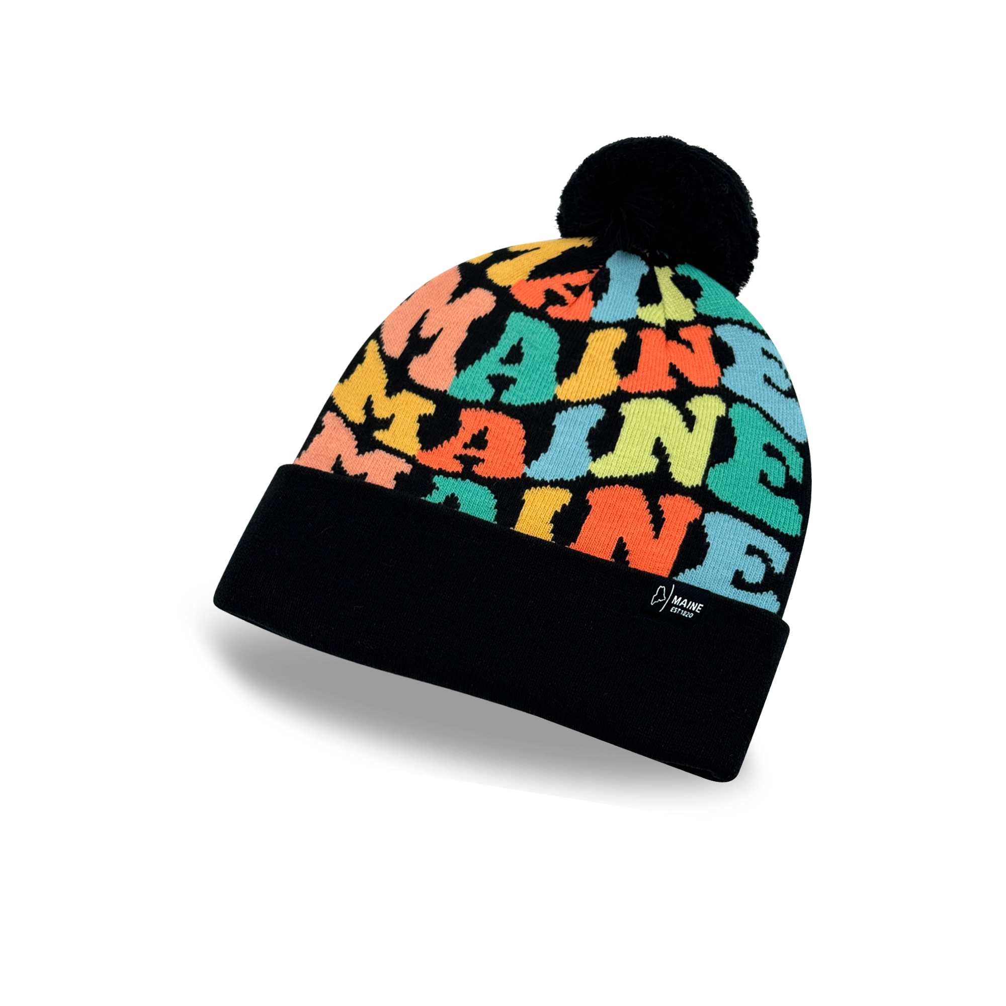 MAINE Colorful Winter Beanie Hat with Pom Pom - Cozy Knit Winter Hat
