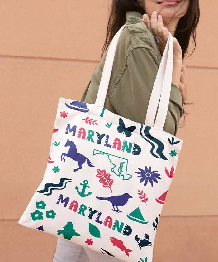 Maryland Icon Canvas Tote Bag – Maryland State Map Coastal Travel Souvenir Tote