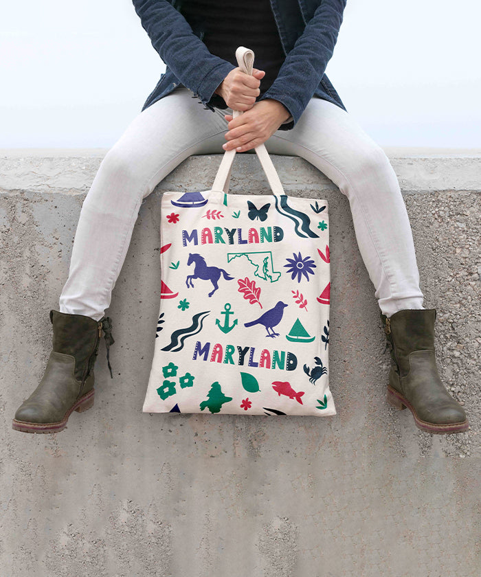 Maryland Icon Canvas Tote Bag – Maryland State Map Coastal Travel Souvenir Tote