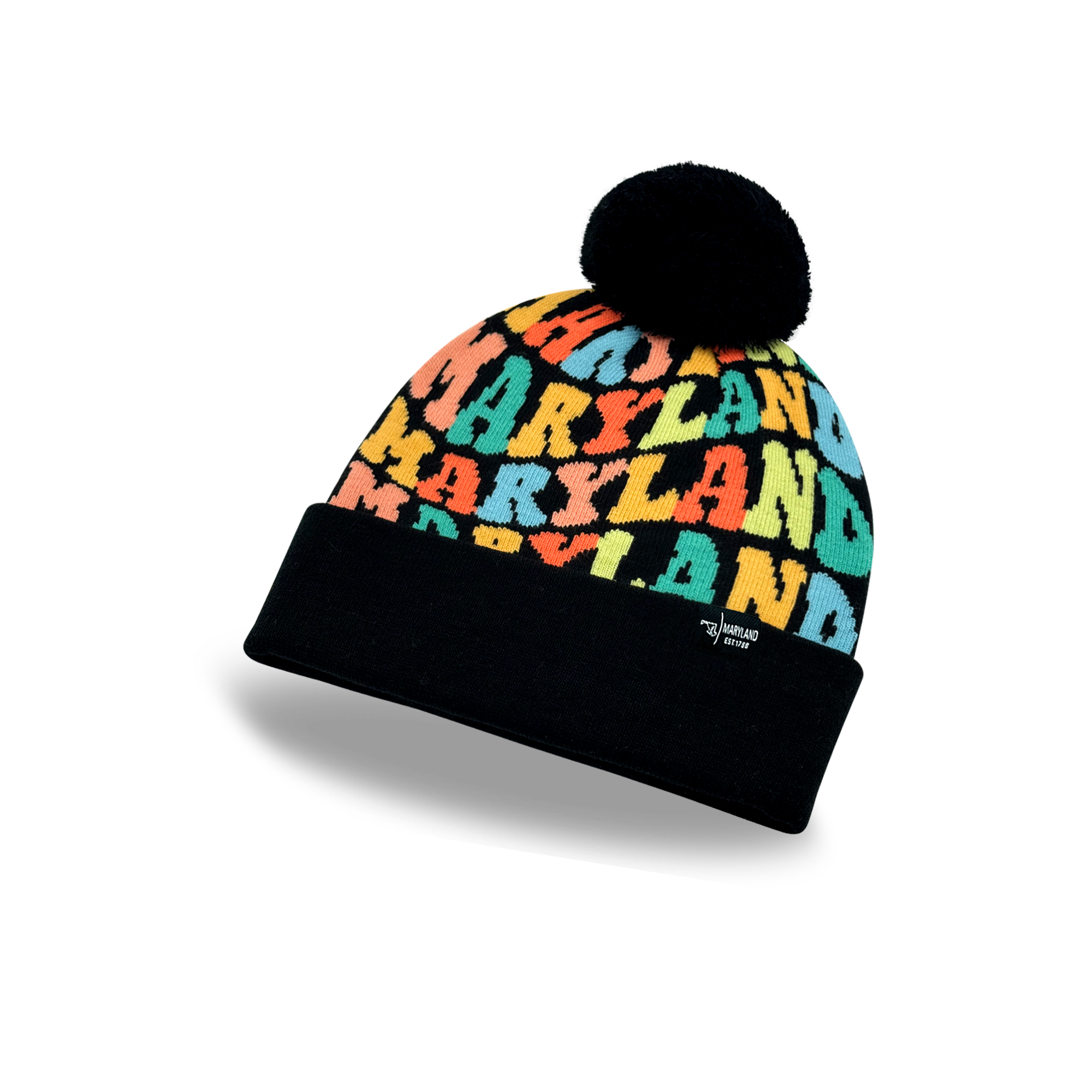 MARYLAND Colorful Knit Pom Pom Beanie - Warm Retro Winter Hat