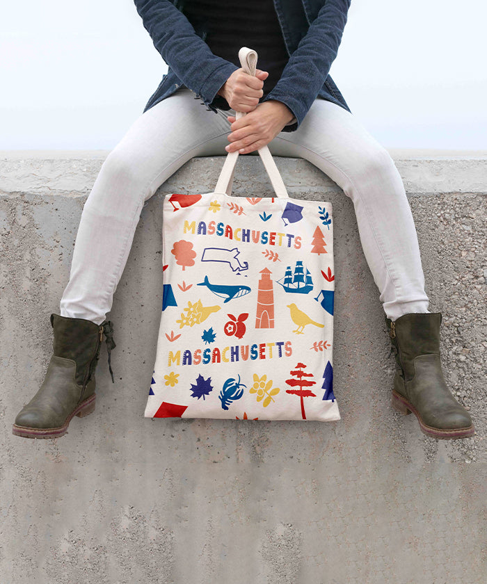 Massachusetts Icon Canvas Tote Bag – Massachusetts State Map Coastal Travel Souvenir Tote