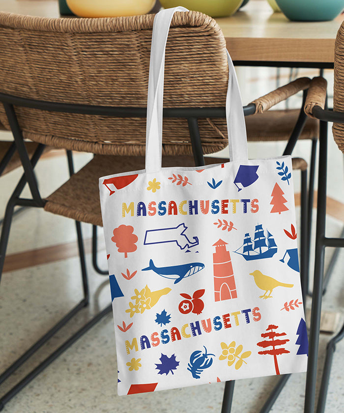 Massachusetts Icon Canvas Tote Bag – Massachusetts State Map Coastal Travel Souvenir Tote
